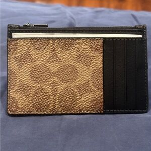 🆕 Coach Walnut & Tan Zip Card Case In Colorblock Signature Canvas